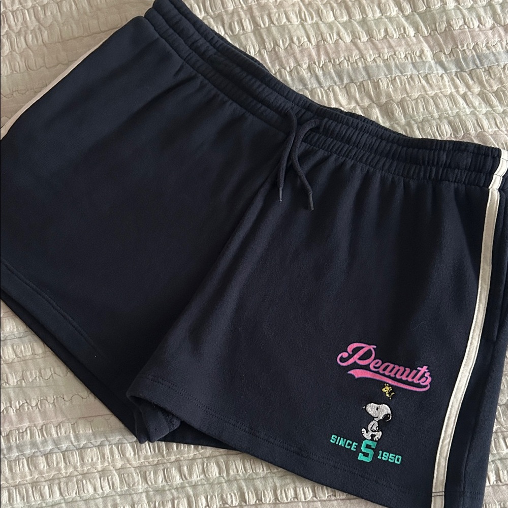 Peanuts Navy Athletic Women's Shorts with Pink Logo - Picture 2 of 6